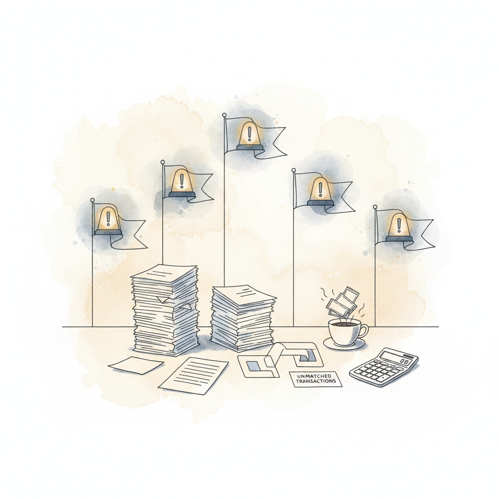Watercolour illustration of warning signs in accounting practice